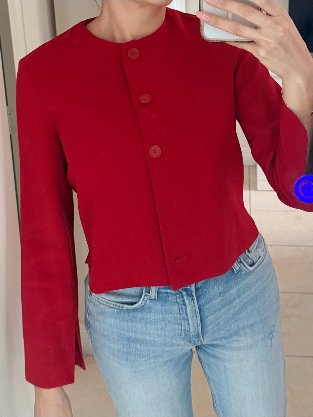 Zara Red Cropped Blazer Jacket
